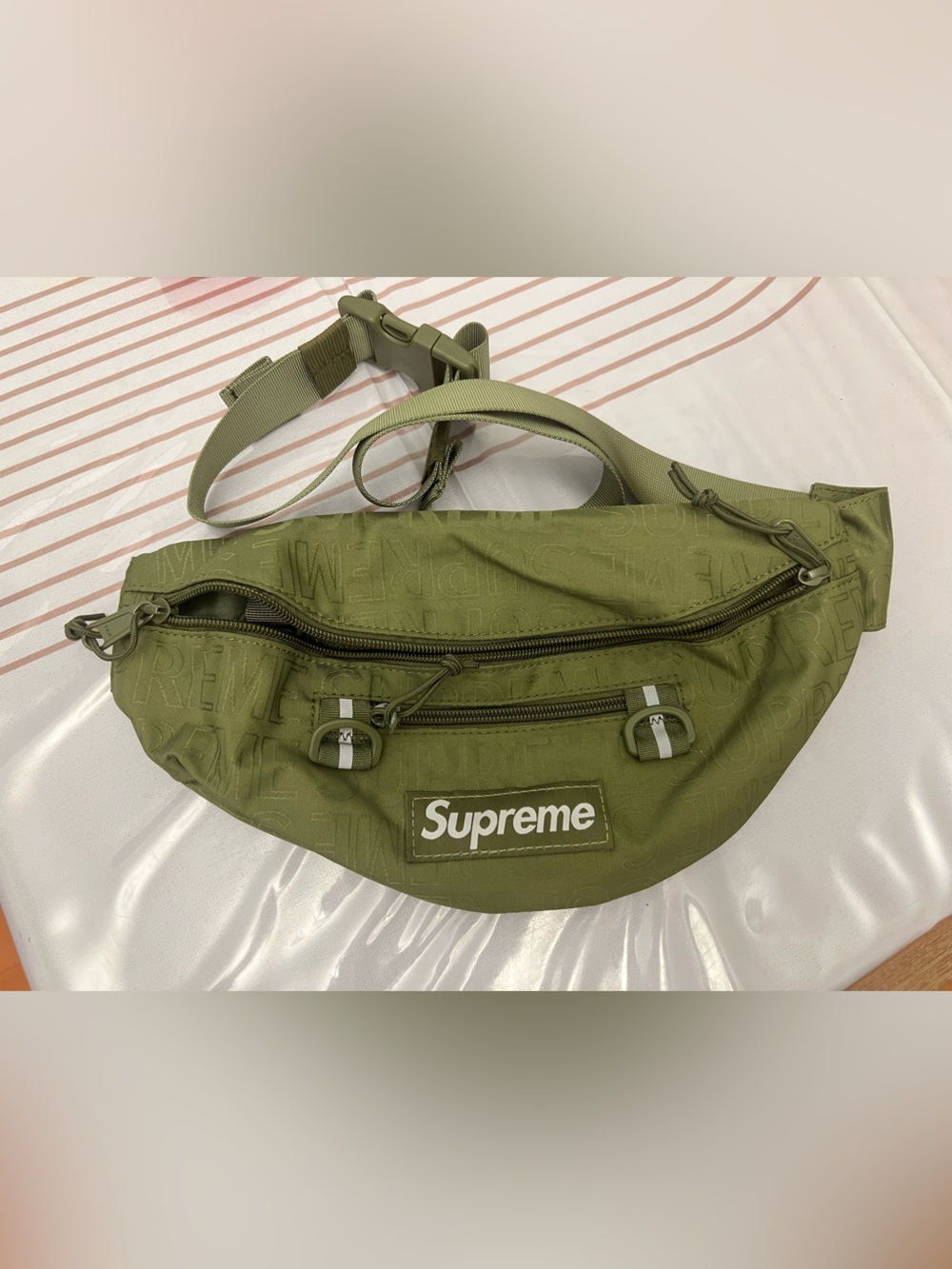 Supreme Olive Waist Bag with Embossed Logo